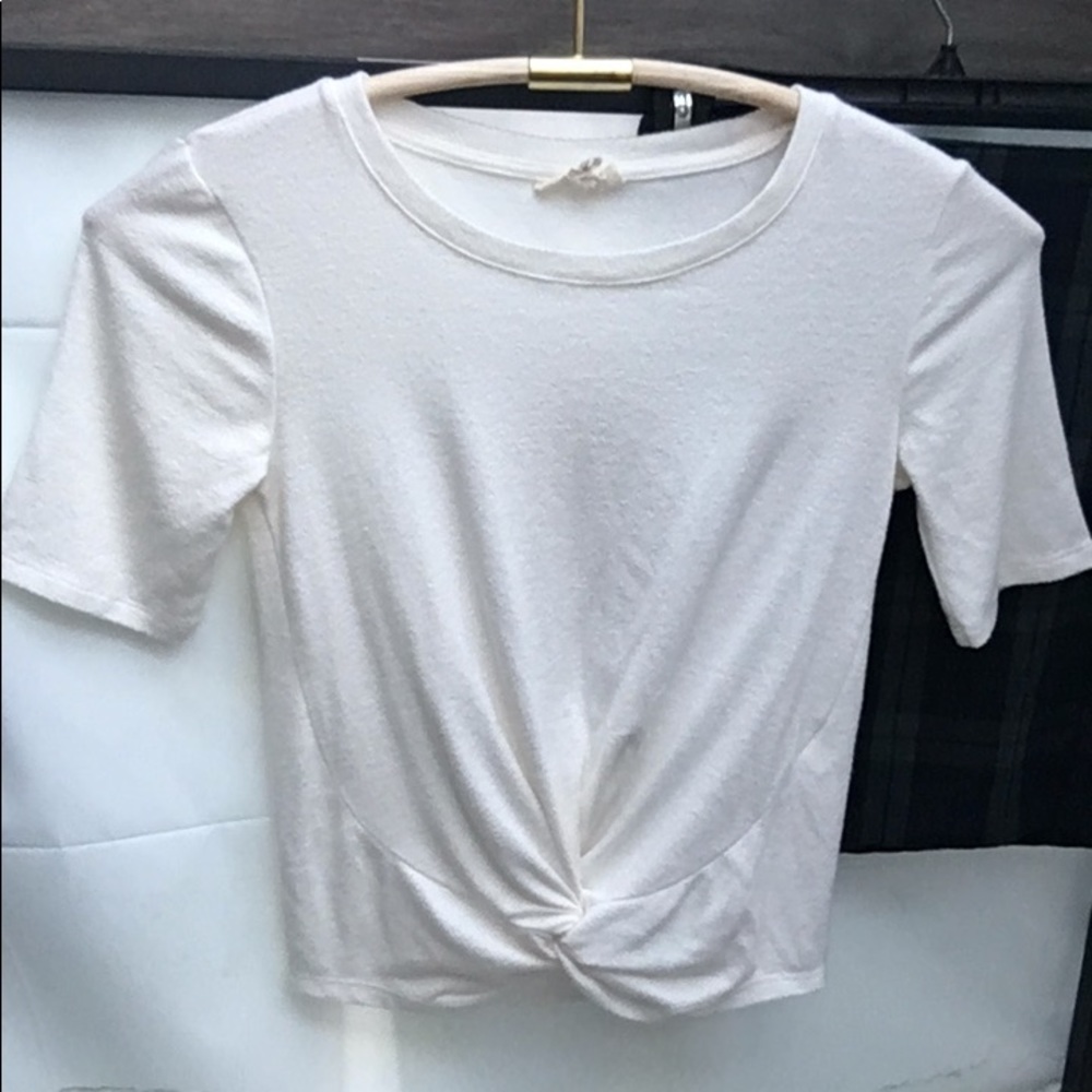 Maison Jules Twist Front Short Sleeve Ivory Knit Top